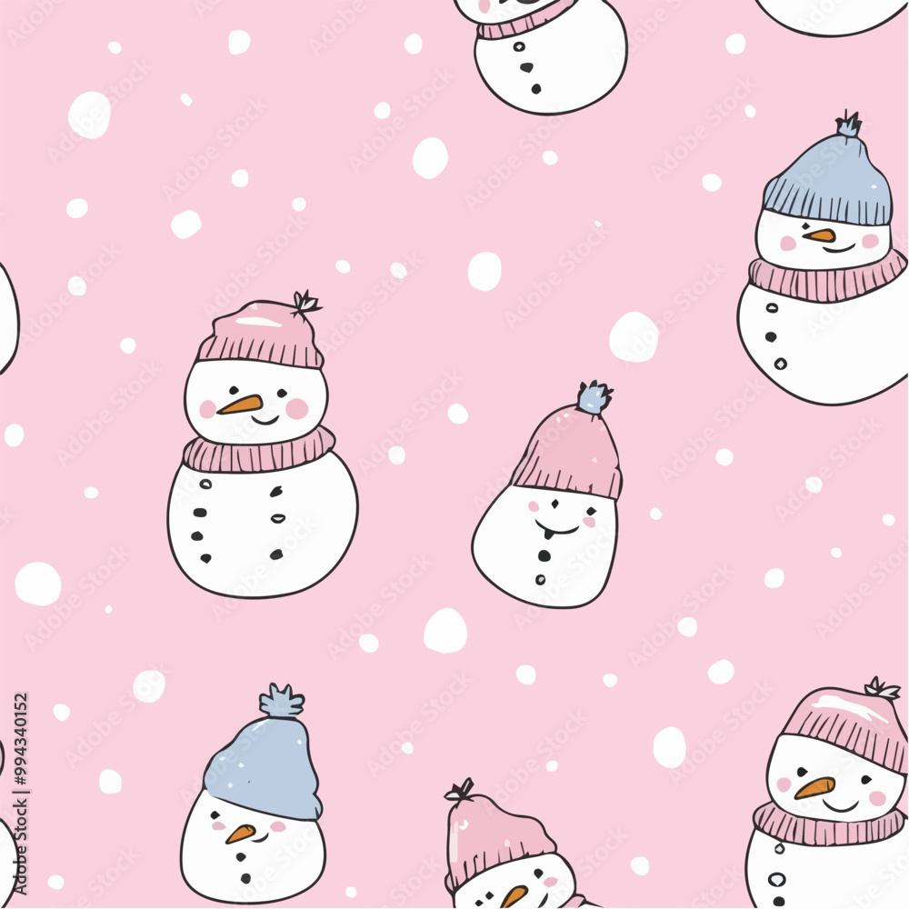 Doodle seamless pattern of cute Christmas snowmen Doodle seamless pattern of cute Christmas snowmen
