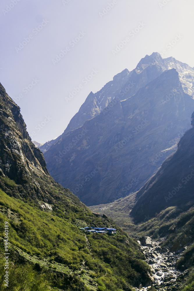 Fototapeta premium A village in Nepal, Guest house in Nepal, Annapurna Base Camp Trekking, Countryside in Nepal