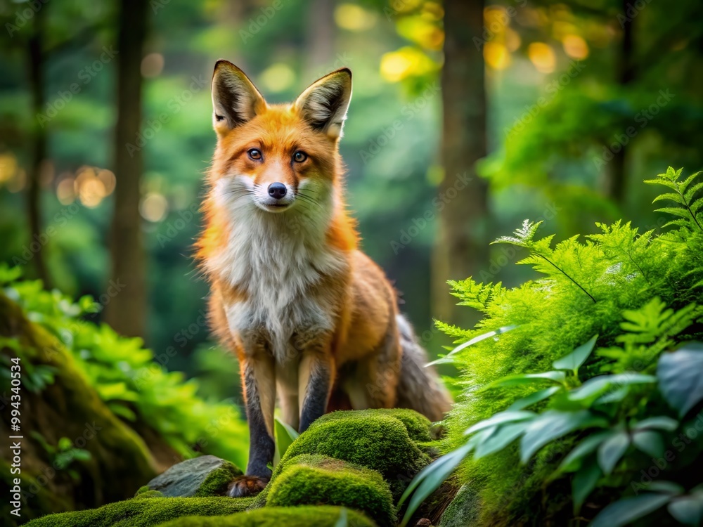 Majestic Red Fox in Natural Habitat of Japan Surrounded by Lush Greenery and Vibrant Environment