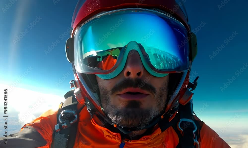 Experience the thrill of simulated skydiving in stunning blue skies above the mountains
