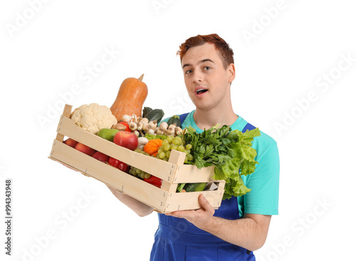 Male farmer with box of veg...