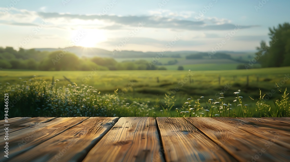 Fototapeta premium Empty wooden table with christmas theme in background, Warm Glow: A Cozy Evening at a Wooden Table