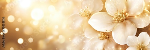 Luxury golden floral background with glittering particles. Magic gold luxurious fairytale theme