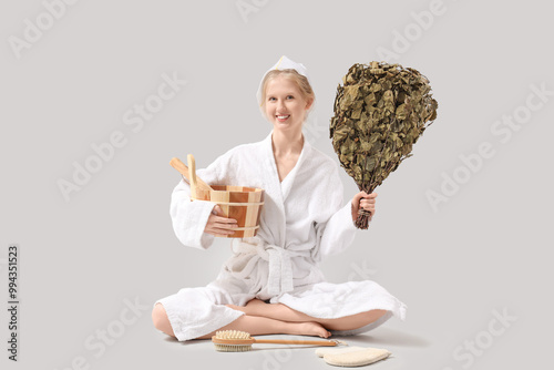 Young woman with sauna supp...