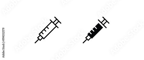 Syringe Injection Icon. Plastic medical syringe needle set Editable stroke and flat icon collection