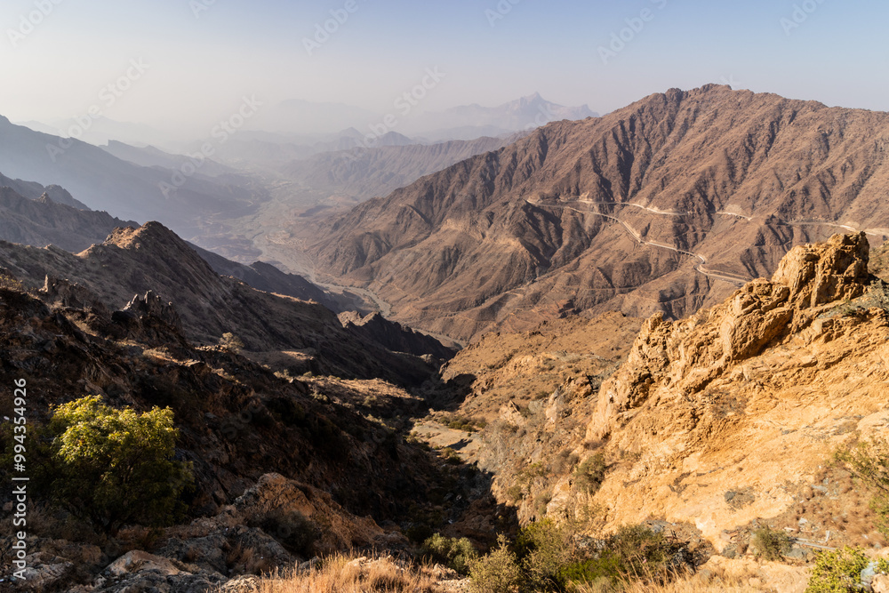 Deep valley in Sarawat mountains near Al Baha, Saudi Arabia Deep valley in Sarawat mountains near Al Baha, Saudi Arabia