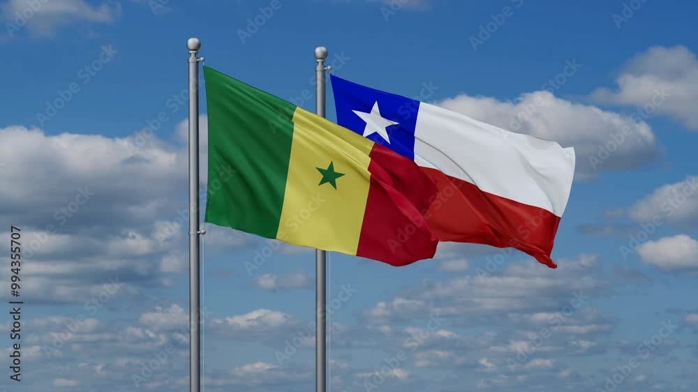 Chile and Senegal flags flying together, video concept of the relationship, two country relations concept Chile and Senegal flags flying together, video concept of the relationship, two country relations concept