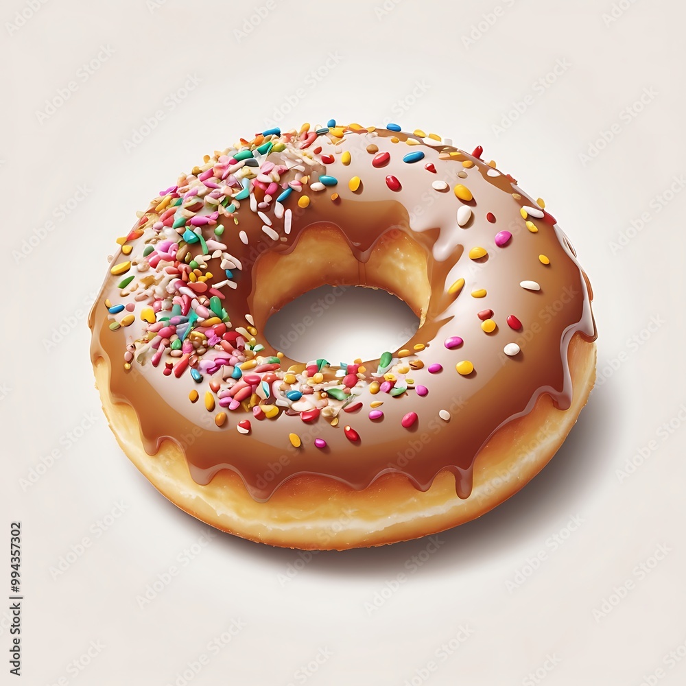 Delicious fresh donuts with topping arrangement in white background, assortment of pastel donuts with colorful sprinkles for sweet treat celebration