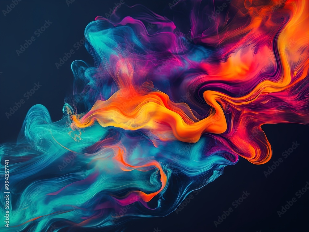 Vibrant Swirling Liquid Colors: Abstract Cyan, Magenta, and Orange Design on Dark Background - Perfect for Sports-Themed Interior Posters! Vibrant Swirling Liquid Colors: Abstract Cyan, Magenta, and Orange Design on Dark Background - Perfect for Sports-Themed Interior Posters!