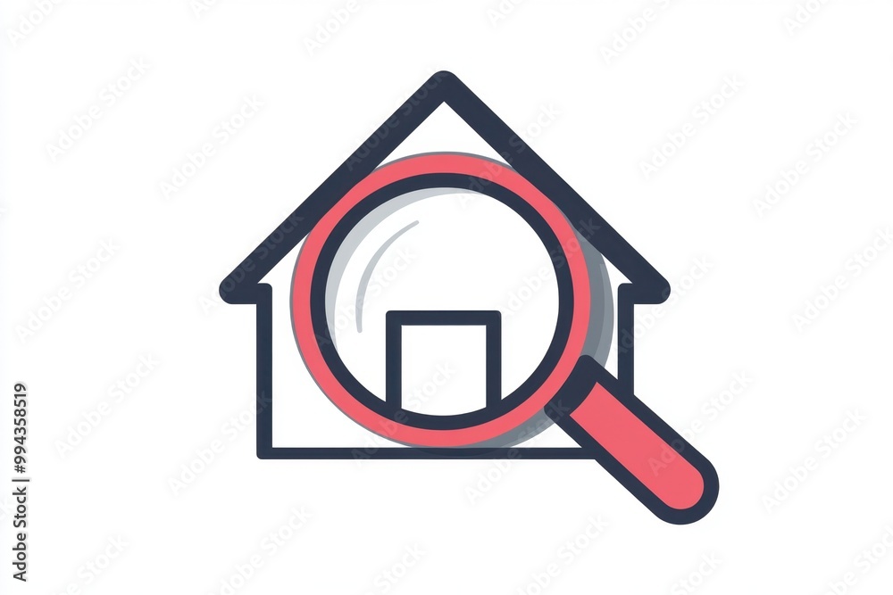 A simple logo of an open magnifying glass over the shape and outline of a house, with a white background Generative AI A simple logo of an open magnifying glass over the shape and outline of a house, with a white background Generative AI
