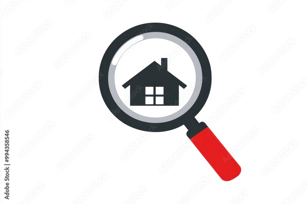 A simple logo of an open magnifying glass with the silhouette of a house inside, on a white background Generative AI A simple logo of an open magnifying glass with the silhouette of a house inside, on a white background Generative AI