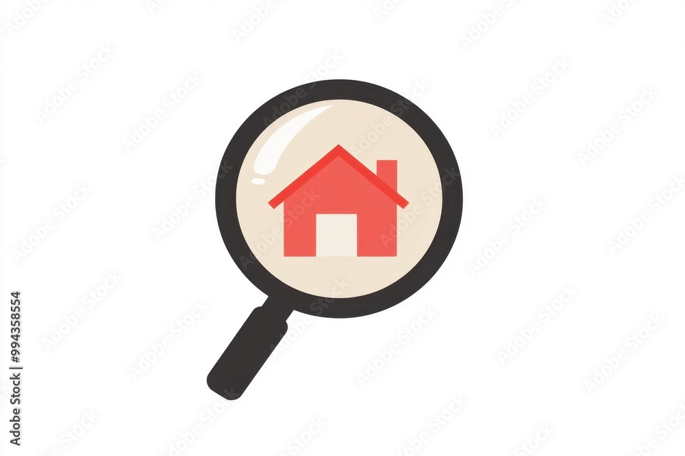 Flat logo of a magnifying glass with a red house inside, in a simple, minimalistic style with a white background Generative AI Flat logo of a magnifying glass with a red house inside, in a simple, minimalistic style with a white background Generative AI