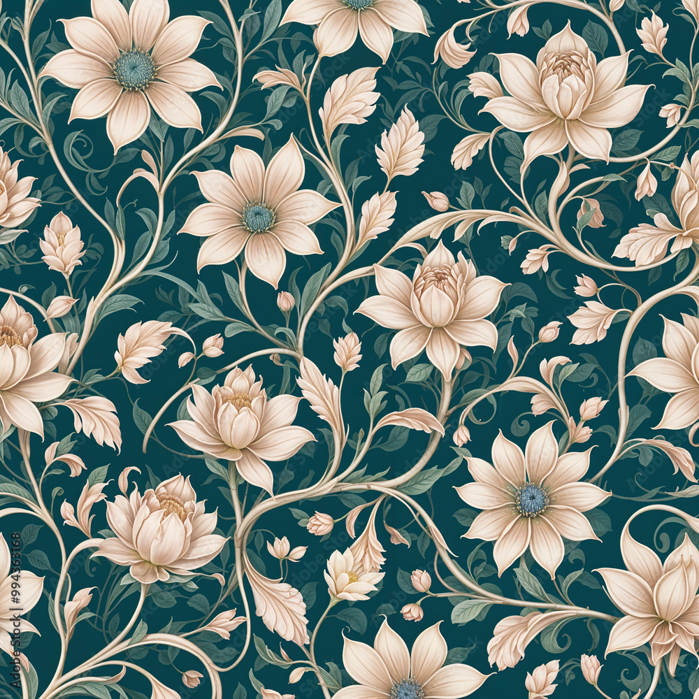 custom made wallpaper toronto digitalFloral design with flowers on green background
