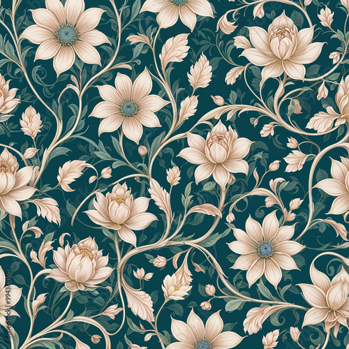 Wallpaper Mural Floral design with flowers on green background Torontodigital.ca