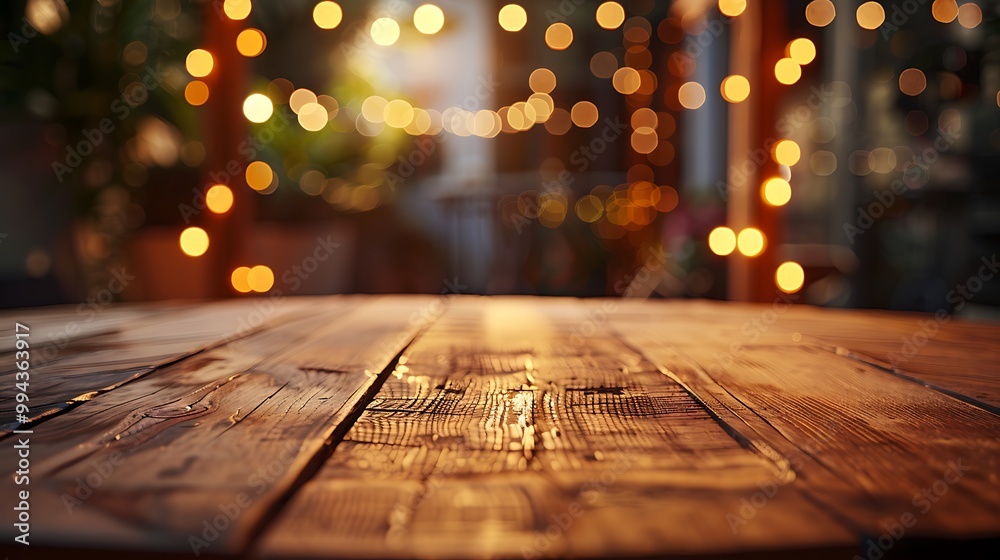 Empty wooden table with christmas theme in background, Warm Glow: A Cozy Evening at a Wooden Table Empty wooden table with christmas theme in background, Warm Glow: A Cozy Evening at a Wooden Table