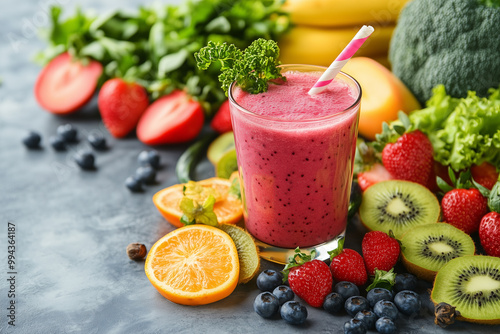 Healthy smoothie with fresh fruits and vegetables ready to blend