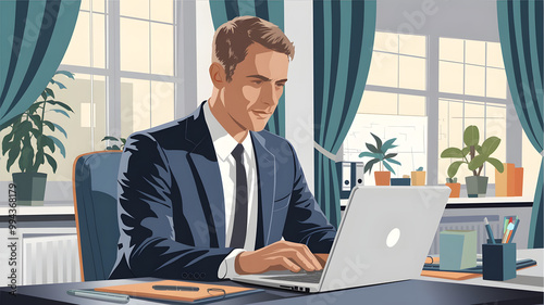 illustration businessman working in office