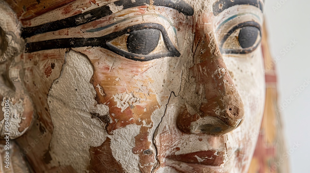 Female figure from ancient times depicted in a white backdrop, partially cropped. Female figure from ancient times depicted in a white backdrop, partially cropped.