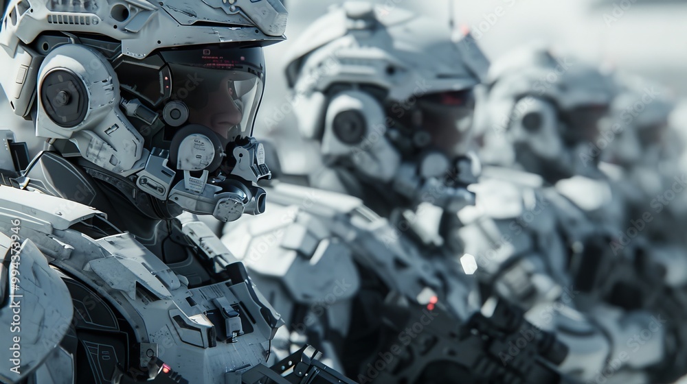 Futuristic soldiers with glasses and weapons are ready for action. They are part of the military's plan for the future. Futuristic soldiers with glasses and weapons are ready for action. They are part of the military's plan for the future.