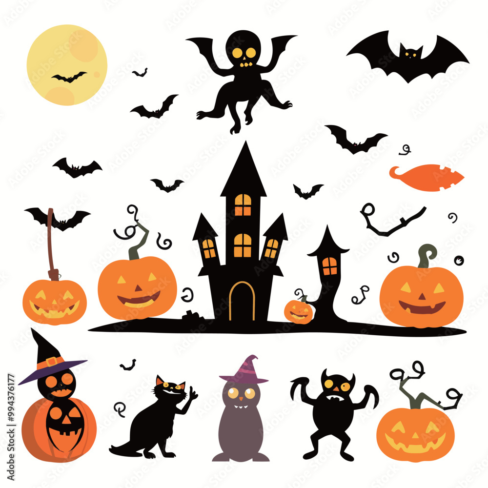 Flat halloween element collection on white background AI generated Flat halloween element collection on white background AI generated