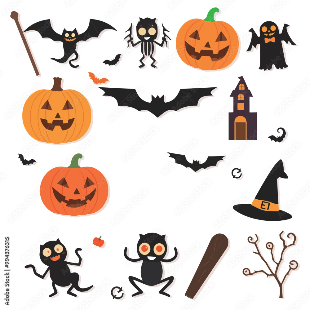 Flat halloween element collection on white background AI generated Flat halloween element collection on white background AI generated
