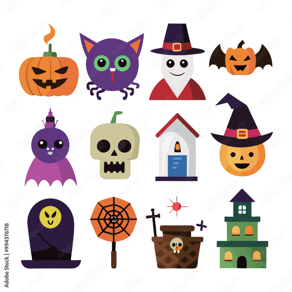 Flat halloween element collection on white background AI generated Flat halloween element collection on white background AI generated