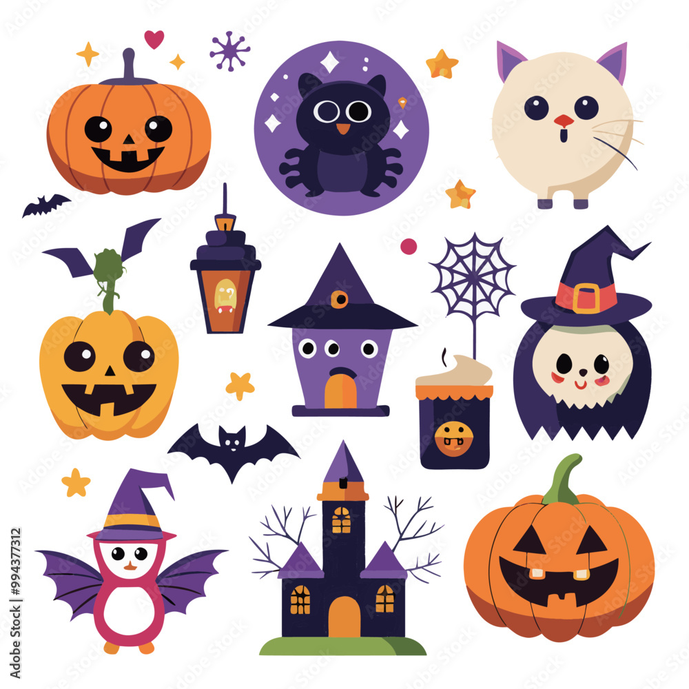 Fototapeta premium Flat halloween element collection on white background AI generated