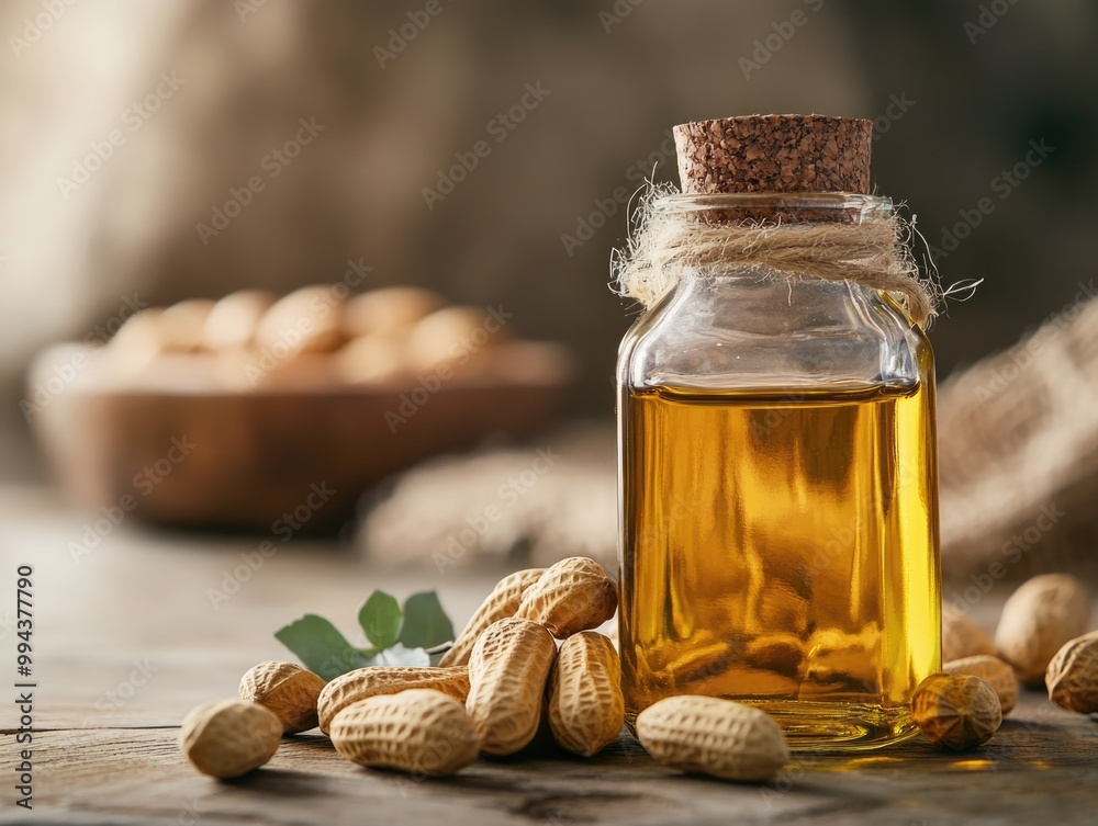 Organic Almond Oil Bottle with Fresh Almonds