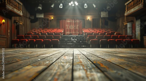 Wallpaper Mural Inside a theater. A wooden stage is in front of rows of chairs. Torontodigital.ca