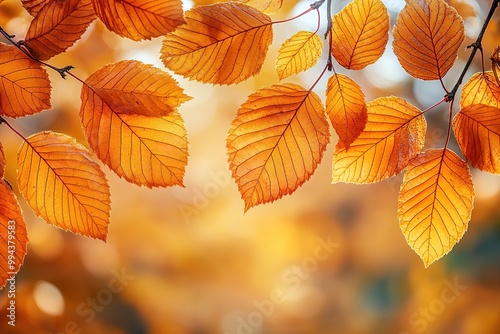 autumn tree in idyllic beautiful blurred autumn landscape panorama with fall leaves in sunshine, advertising space on leaf ground, a day outdoors in golden october, cheerful fall leaf season concept