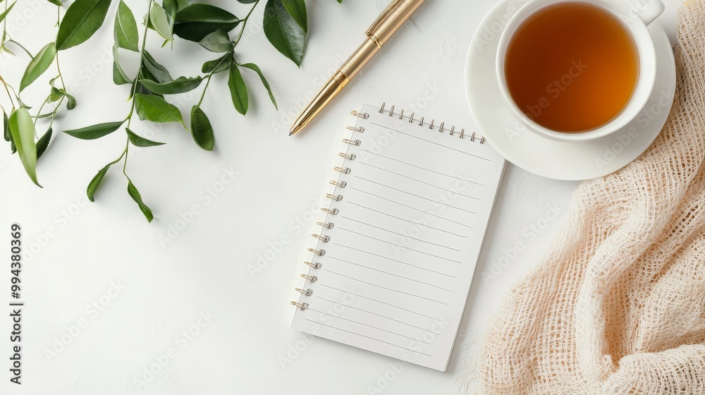 Flat lay of a New Year’s resolution list with tea and floral fabric Flat lay of a New Year’s resolution list with tea and floral fabric