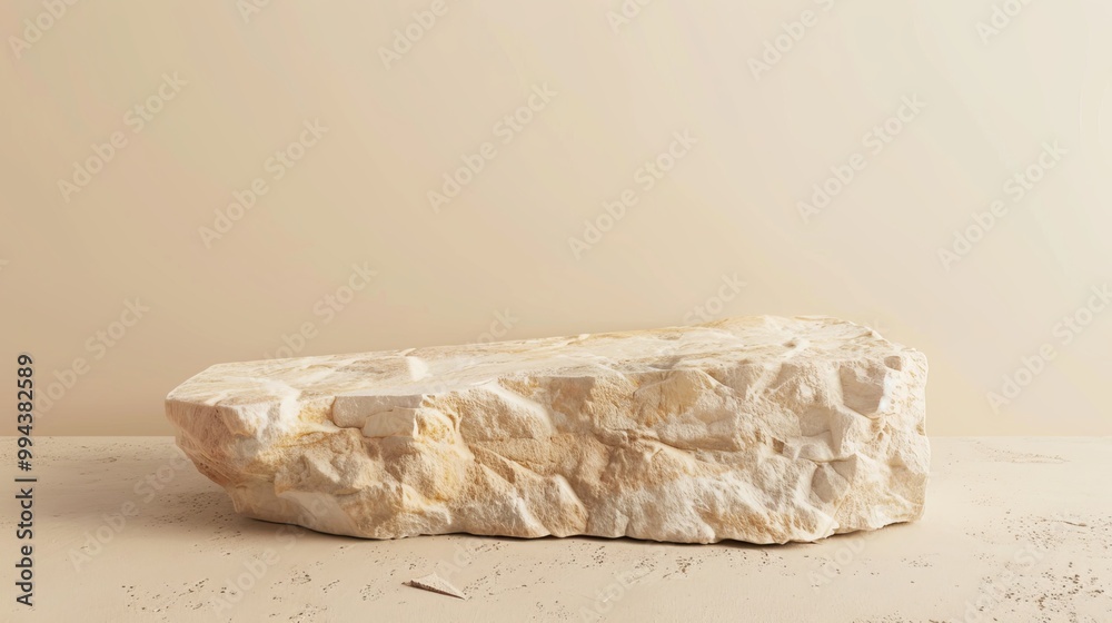 Natural stone pedestal on a beige background, suitable for displaying products or creating a natural design concept. Natural stone pedestal on a beige background, suitable for displaying products or creating a natural design concept.