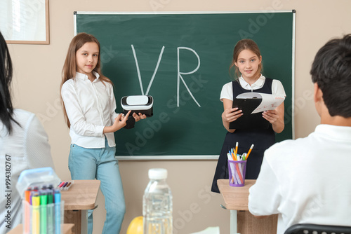 Teenage girls with VR glass...