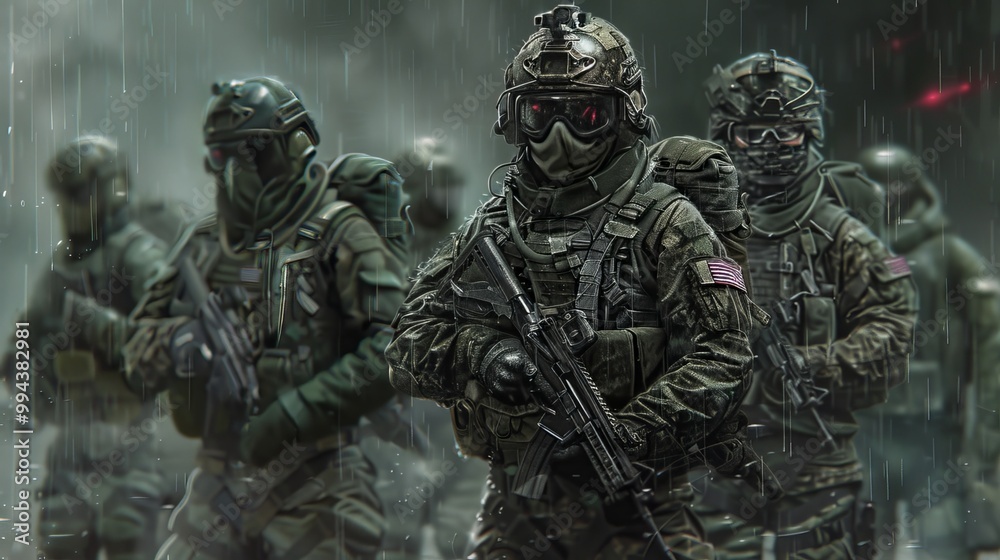 Fototapeta premium Elite soldiers trained for dangerous missions in the military.