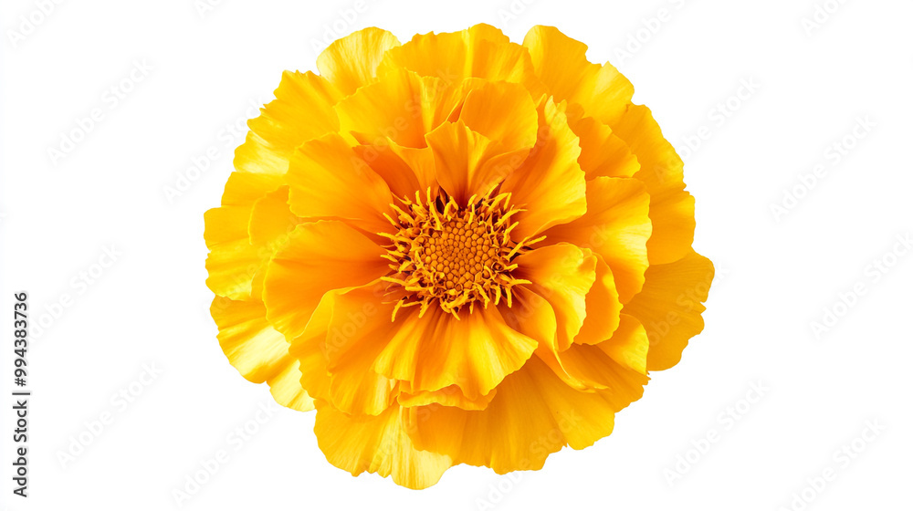 Vibrant yellow marigold blossom showcasing intricate petals and golden hues in bright daylight Vibrant yellow marigold blossom showcasing intricate petals and golden hues in bright daylight