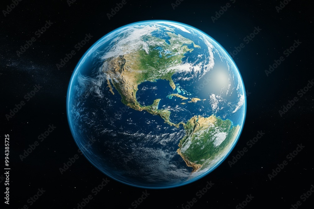 A hyper-realistic image of Earth as seen from space, showing the fine details of its continents, oceans, and clouds A hyper-realistic image of Earth as seen from space, showing the fine details of its continents, oceans, and clouds