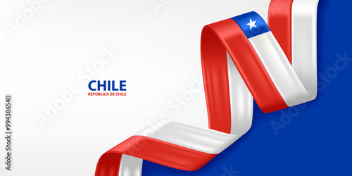 Chile 3D ribbon flag. Bent waving 3D flag in colors of the Chile national flag. National flag background design.
