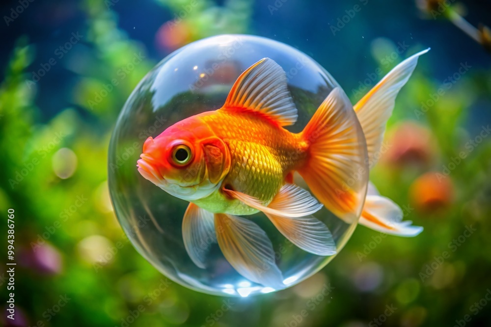 Playful Goldfish with Bubble Head Swimming Gracefully in a Clear Aquarium Filled with Fresh Water Playful Goldfish with Bubble Head Swimming Gracefully in a Clear Aquarium Filled with Fresh Water
