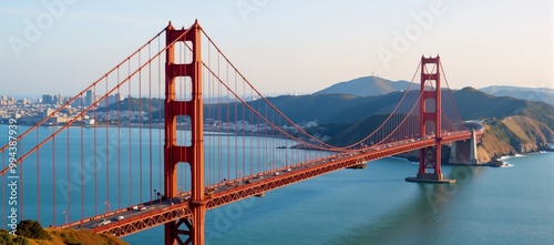 Watercolor illustration featuring Golden Gate Bridge and San Franciscos distinctive architecture as backdrop