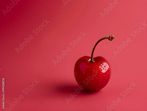 Vibrant red cherry sits against deeply hued cherry backdrop in stylish, dramatic fashion photography shot. photo