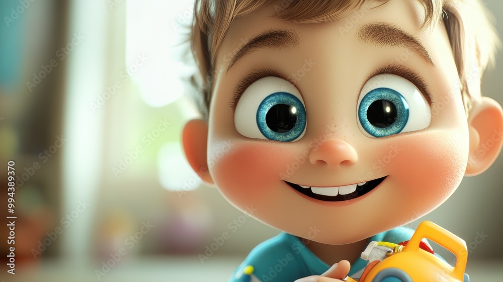 Adorable Animated Boy Character with Big Eyes and Friendly Smile in Digital Adorable Animated Boy Character with Big Eyes and Friendly Smile in Digital