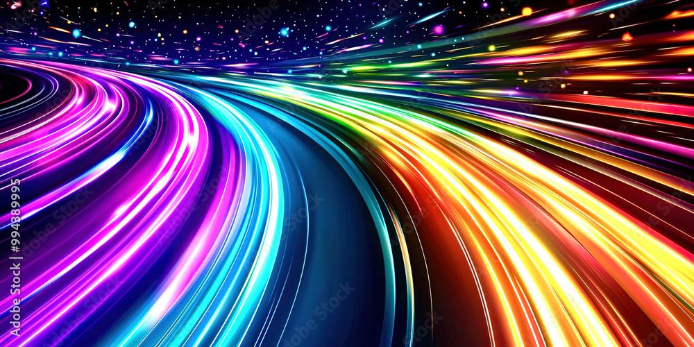Vibrant Neon Light Trails on Black Background Vibrant Neon Light Trails on Black Background