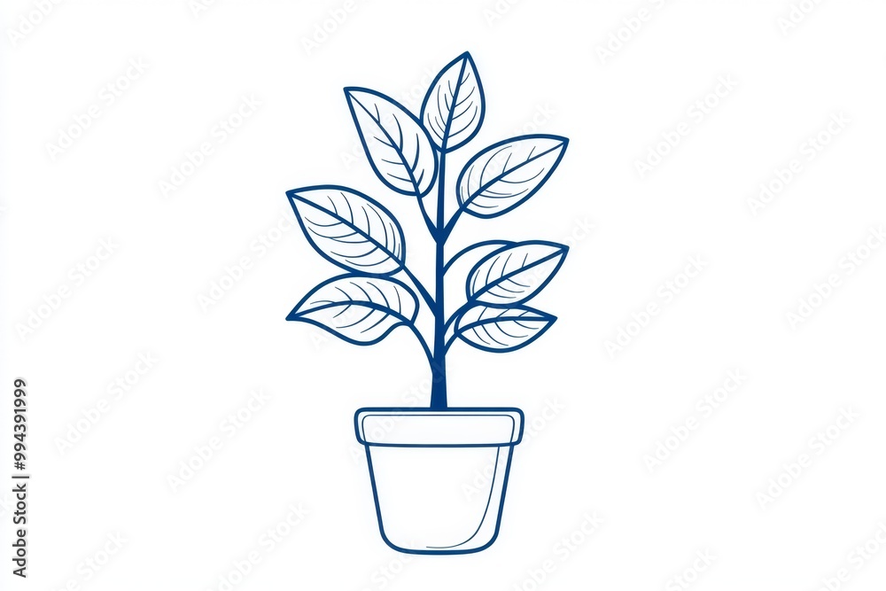 A simple line drawing of a potted plant, against a blank background for a minimalist, modern look