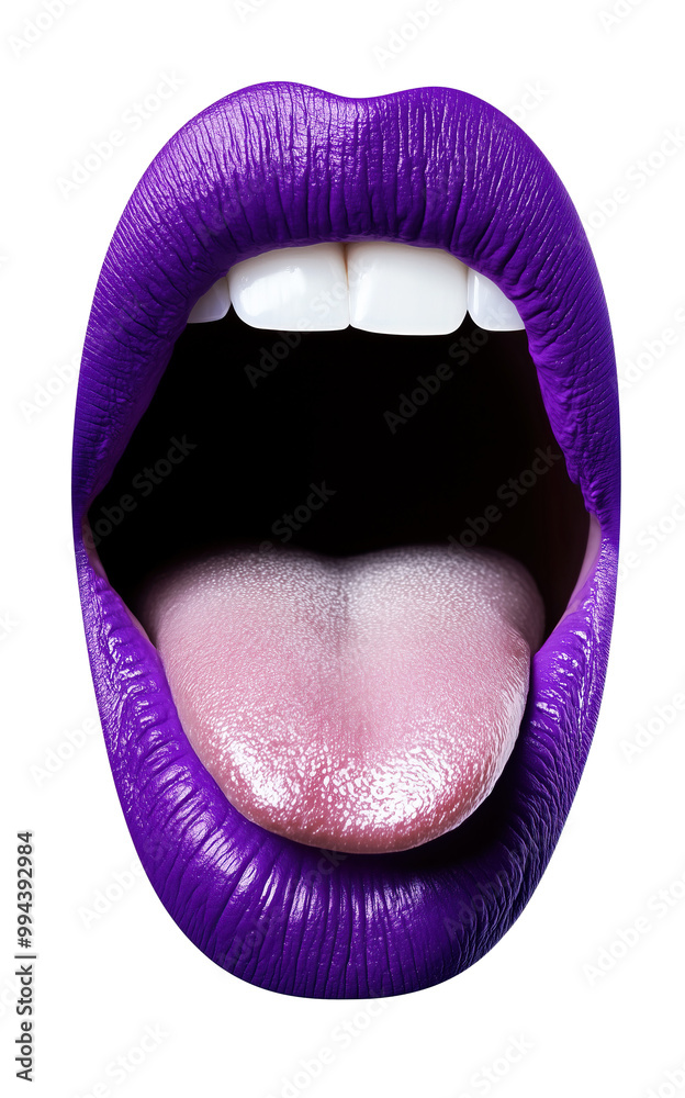 Open female mouth with red lips and white teeth and tongue out, isolated on transparent background, png Open female mouth with red lips and white teeth and tongue out, isolated on transparent background, png