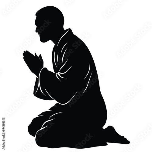 a man kneeling in prayer, silhouette vector illustration 