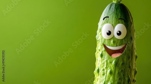Cheerful Animated Pickle Vegetable with Googly Eyes and Happy Expression