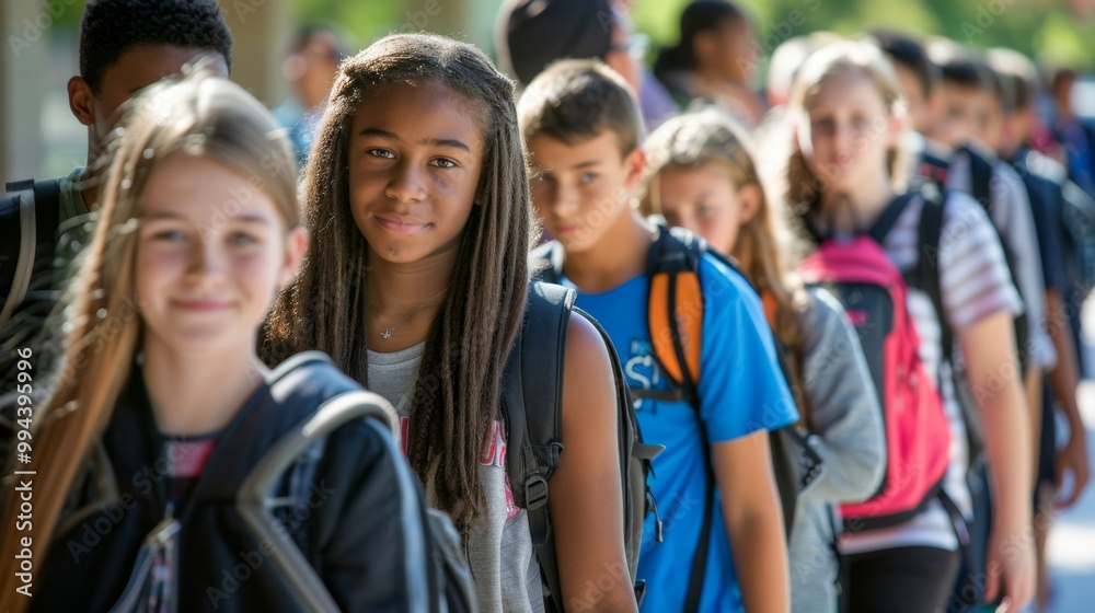 Fototapeta premium Back to School: Young Students with Backpacks Ready for a New Day of Learning