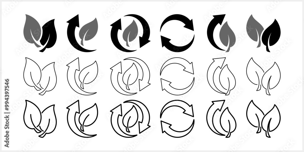 Doodle recycled arrow with leaf icon isolated. Vector stock illustration Doodle recycled arrow with leaf icon isolated. Vector stock illustration
