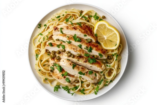 Tangy Lemon Chicken Piccata over Pasta photo