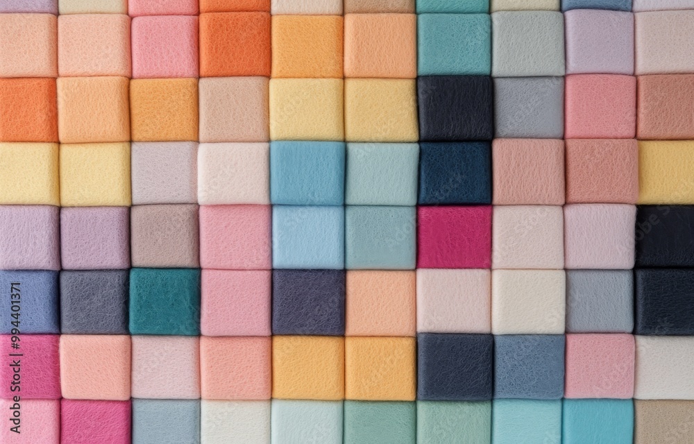 Colorful squares of felt arranged neatly in a creative display perfect for crafting projects Colorful squares of felt arranged neatly in a creative display perfect for crafting projects